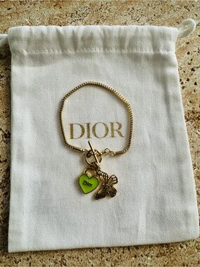 Dior Hardware on Gold Bracelet with 14k Butterfly Charm & Dior Dustbag